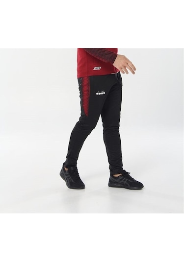Diadora Ritim - Erkek Likralı Siyah-Bordo Eşofman Altı Bordo