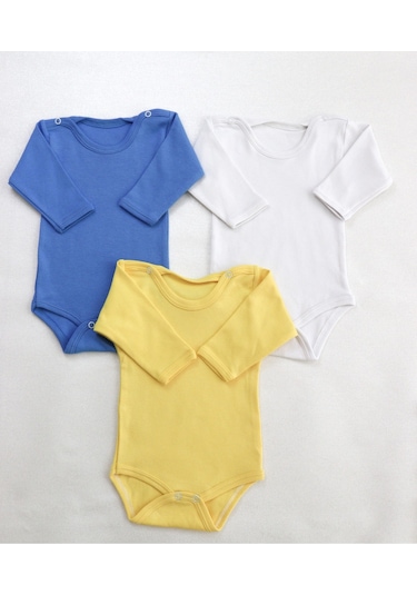 Kız-erkek Unisex 3'lü Paket Bebek Pamuklu Uzun Kollu Basic Cıtcıtli Body-zıbın 001