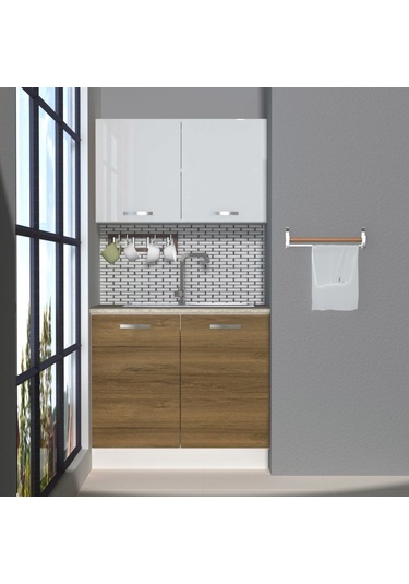 Decoraktiv Mini 90 Mdf Hazır Mutfak Dolabı - Tezgah Dahil - Pera Beyaz Beyaz - Meşe