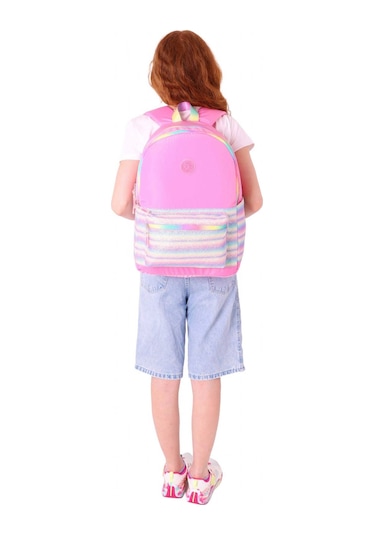 Kaukko Brush Üç Bölmeli Kız Çocuk Pembe Çok Renkli Okul Çantası - K1823 Pembe - Çok Renkli