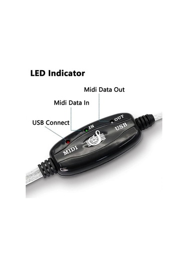 2x Usb Mıdı Kablo Adaptörü, Led Göstergeli Usb Tip A Erkek - Mıdı Din 5 Pin Kablo Arayüzü