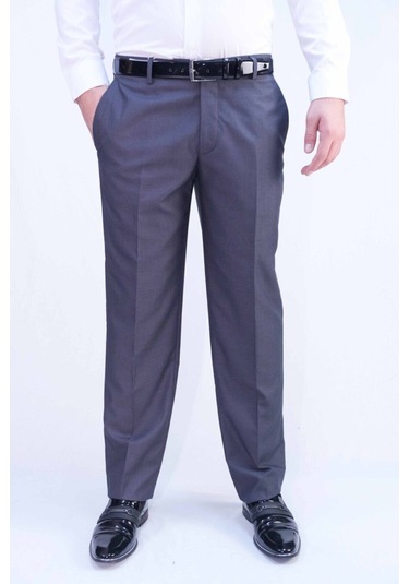 Erkek Gri Klasik Kesim Battal Polıvıskon Kumaş Pantolon Gri