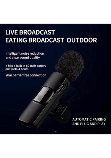 Wondernest K9 2'si 1 Arada Kablosuz Klipsli Otomatik Gürültü Önleyici Canlı Mini Mikrofon, K9 Pro