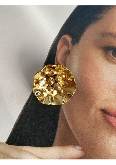 Oval Toplu Altın Kaplama Paslanmaz Çelik Kadın Küpe Çifti