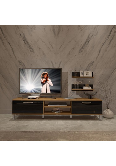 Decoraktiv Eko 4 Mdf Dvd Krom Ayaklı Tv Ünitesi Tv Sehpası Pera - Siyah