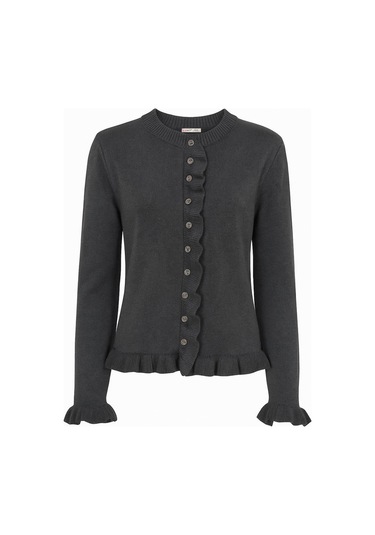 6964 Kadın Düz Fırfırlı Düğmeli Hırka Antrasit Antrasit