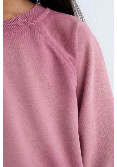 DeFacto Kız Çocuk Relax Fit Bisiklet Yaka Crop Basic Düz Sweatshirt D6994A824WNBR277 Bordo