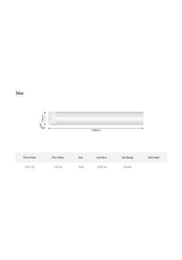 İnoled 36w Led Bant Armatür Ip40 6500k 120cm Çok Renkli