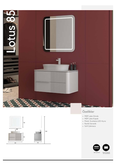 Evros Lotus 85 Cm Banyo Dolabı Gri