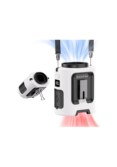 Taşınabilir Fan 5000mah Kemer Ve Power Bank 4 Hız Beyaz,