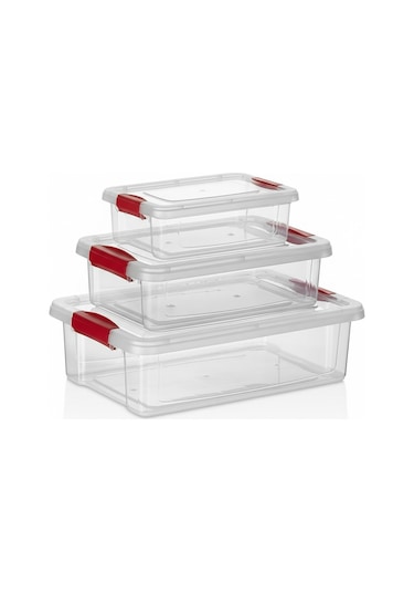 Kapris 3lü Çok Amaçlı Dikdörtgen Erzak Saklama Kabı Kilitli Org-465 Şeffaf