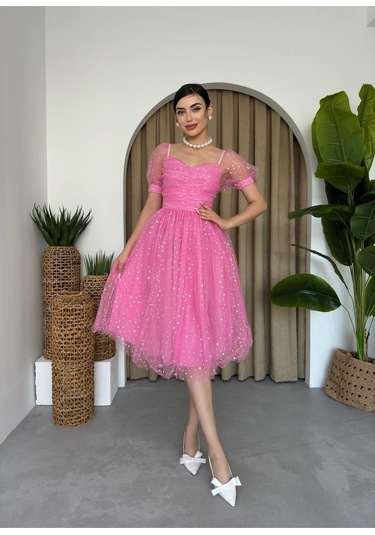 Helena Tül Elbise Pembe