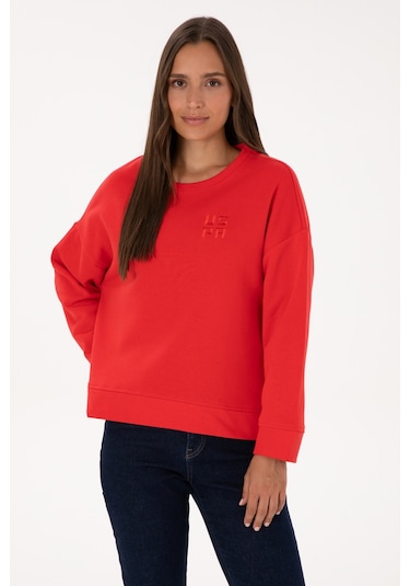 U.S. Polo Assn. Kadın Kırmızı Bisiklet Yaka Basic Sweatshırt 50313565-VR030
