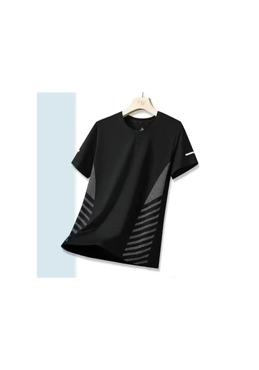 Prosperlink Yazlık İnce Buz İpeği Kısa Kollu Tişört - Spor Koşu Eğitim Takımı Hızlı Kuruyan Erkek Black