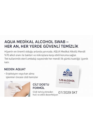 Alkollü Mendil Swab %70 Ethyl Alcohol Içerikli 100'lü Kutu