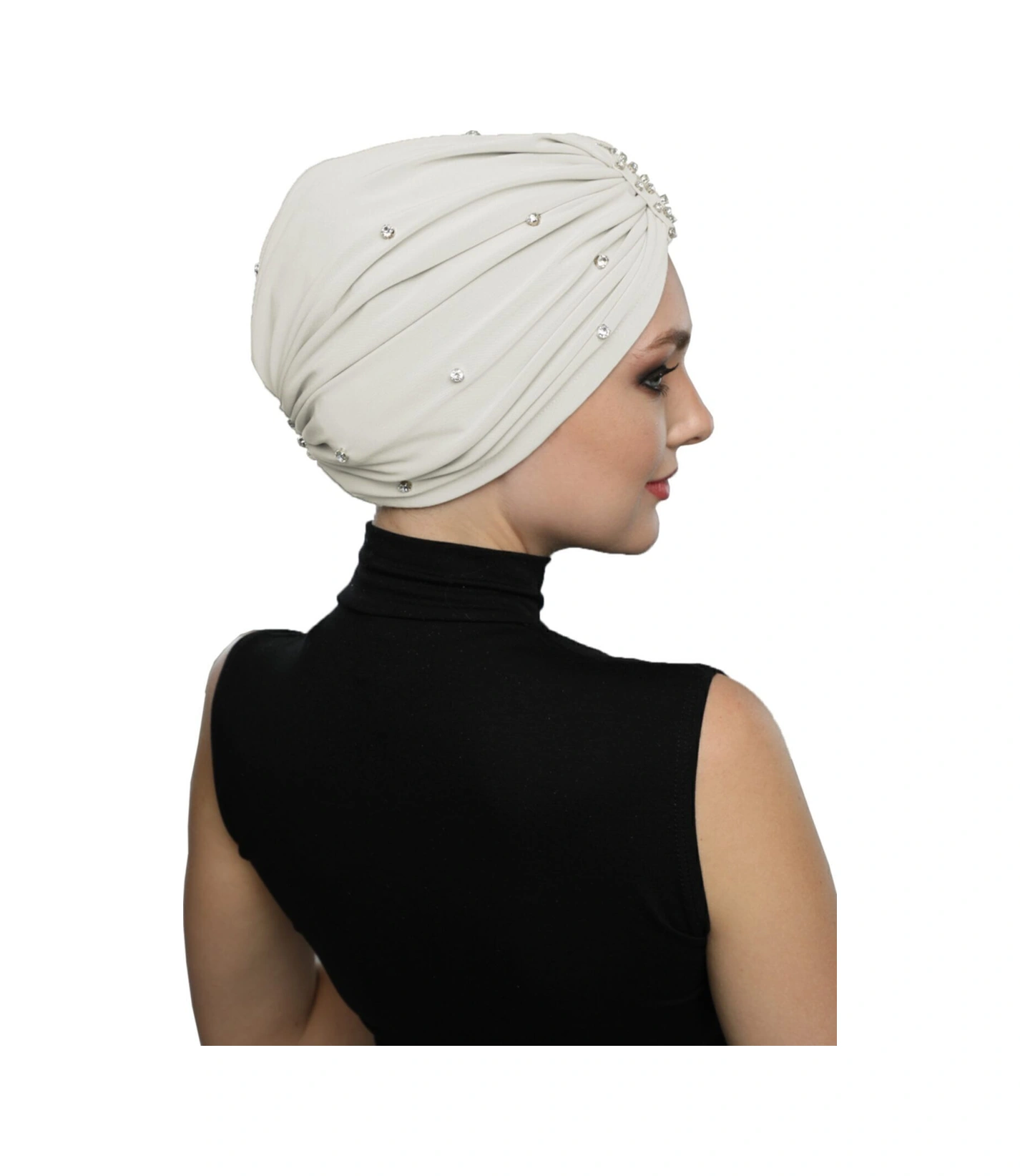 Zeni Taşlı Astarlı El Işi İşlemezeni Taşlı Krem Hazır Türban Tesettür Abiye Bone Krem