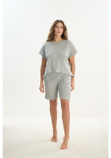 Kadın Kısa Kol Gri Mlelanj Şortlu Pijama Takım C1t1n1o61 001