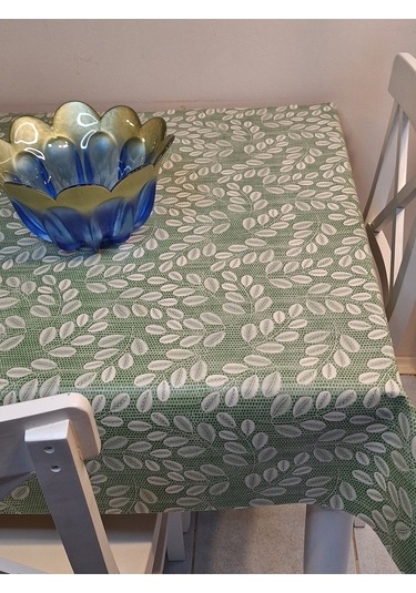 Elyaflı Pvc Muşamba - Desenli Silinebilir Masa Örtüsü Krem Fnt1248 Yeşil