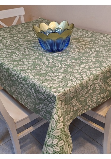 Elyaflı Pvc Muşamba - Desenli Silinebilir Masa Örtüsü Krem Fnt1248 Yeşil