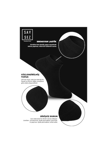 Saysez Bambu Erkek Patik Düz Füme Çorap Dikişsiz Premium Kutulu 6'lı Füme