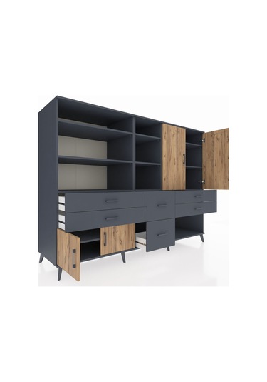 Kronos Dolap 10 Raflı 6 Çekmeceli 4 Kapaklı 220x59x163 Antrasit-ç Antrasit-çam/antrasit