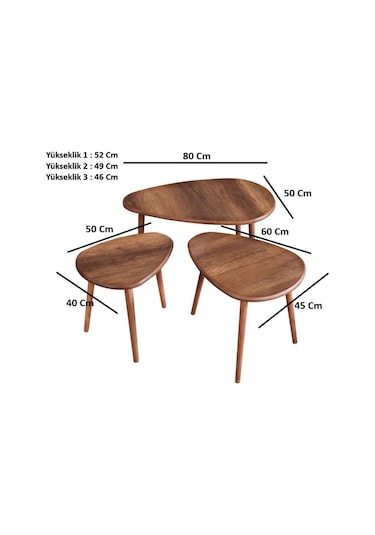 Kagu Mdf Alvin Zigon Orta Sehpa 3'lü Ceviz