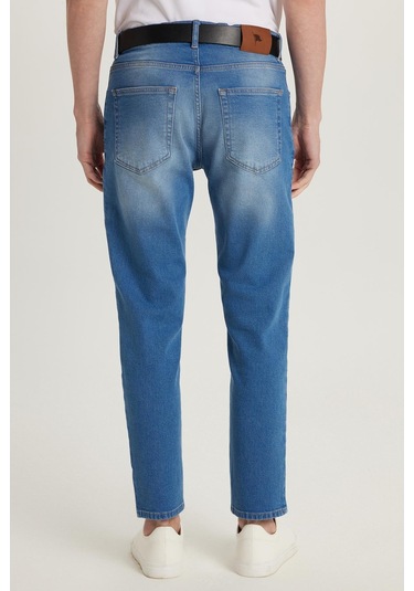 Erkek Normal Kesim Denim Yıkamalı Düz Paça Mavi Jean Kot Pantolon-34482 Mavi