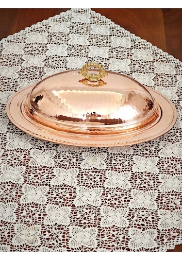 Modabakir Bakır Kapaklı Iskender Tabak, Oval Beyti Sahan 35cm