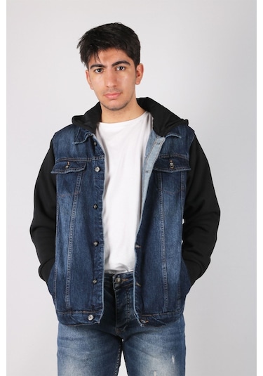 Vikings Jeans Erkek Kot Ceket Kot Mont Denim Koyu Mavi