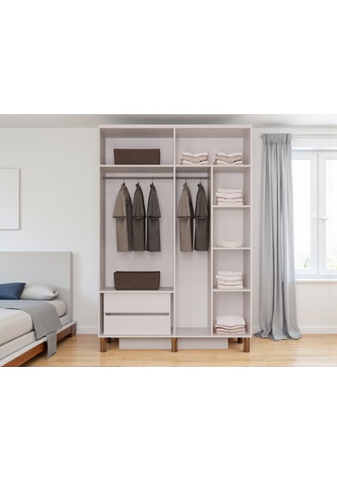 Gülce 4 Kapaklı Çekmeceli Mdf Membran Dolap Gardırop Beyaz