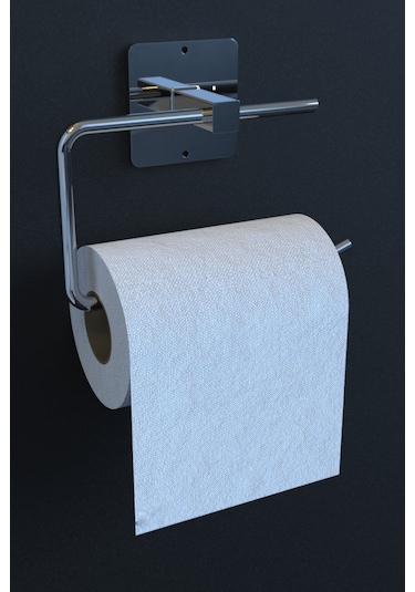 Yapışkanlı Krom WC Kağıtlık / Tuvalet Kağıtlık – Deliksiz Montaj, Ergonomik Tasarım KS-001