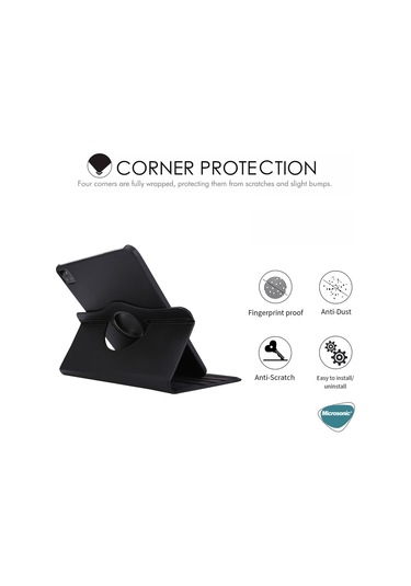 Microsonic iPad Uyumlu Pro 11 Uyumlu`` 2022 4. Nesil Kılıf (A2759-A2435-A2761-A2762) 360 Rotating Stand Deri Siyah