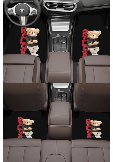 Teddy Ayıcık Premium Dot Tabanlı 4 Lü Araba Paspası Takımı Aps0002