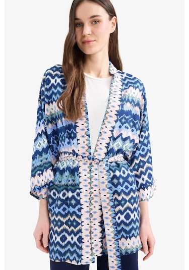 DeFacto Relax Fit Desenli Kuşaklı Kimono D5443AX25SPIN59 İndigo