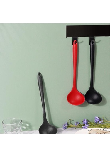 2 Adet Isıya Dayanıklı Silikon Pota Kaşık Uzun Saplı Asılı Delik Yapışmaz Karıştırma Kaşığı Mutfak Pişirme Gereçleri