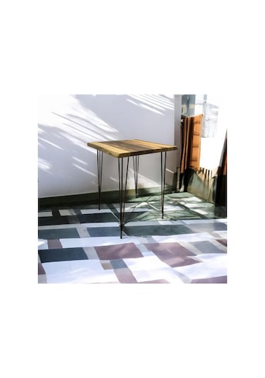 Ceviz Ahşap Yan Sehpa Firkete Ayaklı Siyah Beyaz - Atlantik Çam