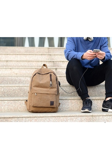 Electronıc Outlet Yystore Usb Sırt Şarjı Kanvas Erkek Çantası Tq Açık Haki
