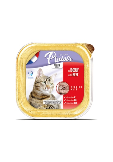 Plaisir Sığır Etli Pate Yetişkin Yaş Kedi Maması 8 x 100 G