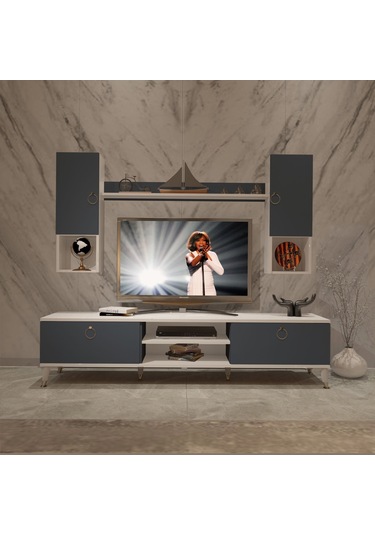 Decoraktiv Eko 5da Mdf Dvd Gold Tv Ünitesi Tv Sehpası Beyaz - Antrasit