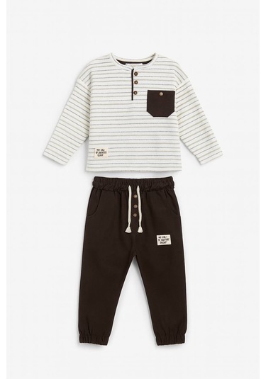 Minizoo Baby Dokuma Pantolonlu Erkek Çocuk Eşofman Takım Kahverengi