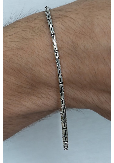 Takı Dükkanı 925 Ayar Gümüş Erkek Bileklik Yuvarlak Kral Model 2,8mm Genişlik 20cm Uzunluk msb03