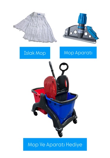 Mck Plastik Çift Kovalı Temizlik Paspas Arabası Temizlik Seti Pla