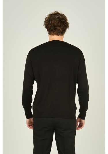 Ateş Triko Erkek Bisiklet Yaka Yün Kazak 1025 Siyah Siyah