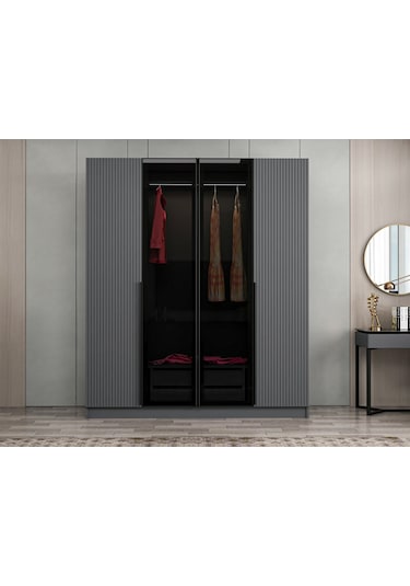 Kale Plus210 4 Mebran Kapaklı 2ç Dolap Antrasit Mebran Füme Cam