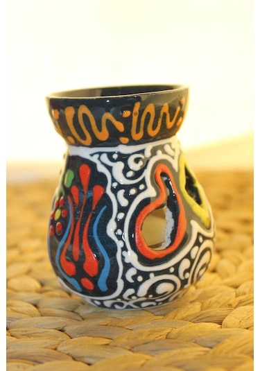 Buhardanlık Seramik El İşi Çini Motifli Buhurdanlık Mini Yeşil