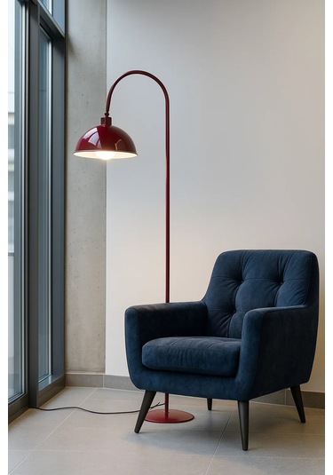 Bordo Lambader Hareketli Başlık Modern Dekoratif Metal Oturma Odası Çalışma Odası Zemin Lambası Kırmızı