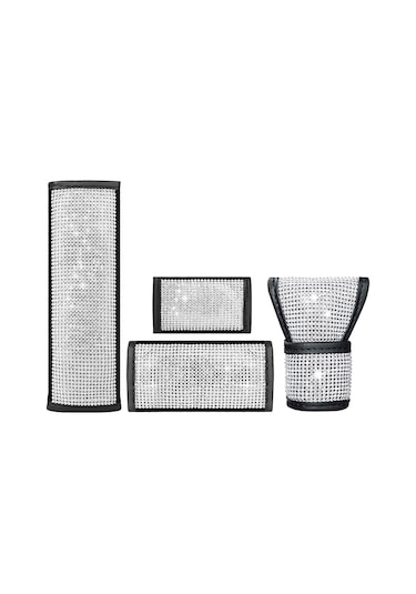 Padalink Kadınlar İçin Kristalli Vites Kolu Kapağı - Pu Deri Siyah Vites Koruyucu