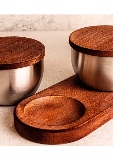 Steel&More Bambu Kapak Çelik Çerezlik 7 Parça Sızdırmaz Saklama Kabı 9cm Gri