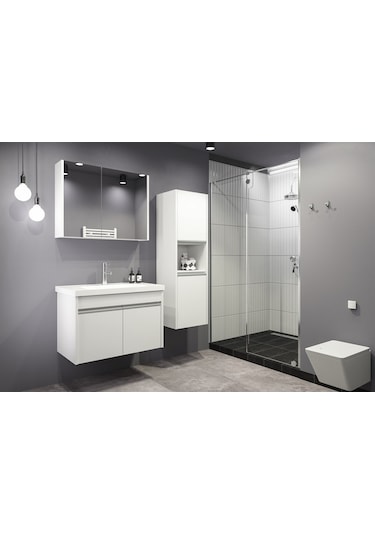 Begonya 80 Cm Cm Banyo Dolabı (Boy Dolap Dahil+Çamaşır Sepeti)