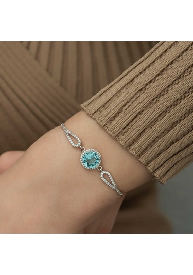 Gümüş Aquamarine Bayan Bileklik